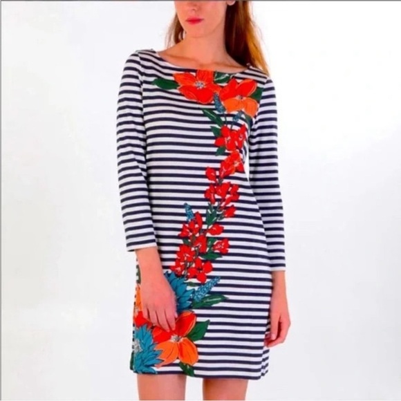 Tory Burch Floral Stripe Cotton Shift Dress.  SZ M - Picture 1 of 7